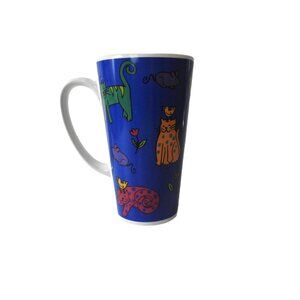 Rivera Van Beers by Signature Stoneware Cats Mug Cobalt Blue 16 oz